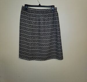 LOFT Black and White Geometric A-Line Skirt
